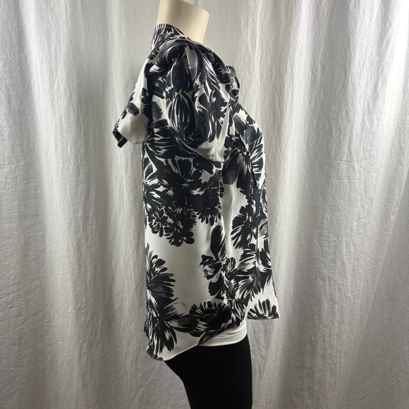 Rebecca Taylor Monochrome Floral Silk Long Sleeve Blouse 6 - Picture 8 of 12